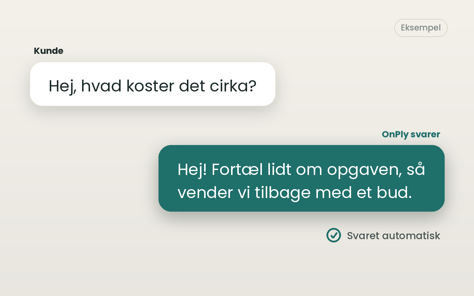 Eksempel: kunden spørger om pris, og OnPly svarer med det samme